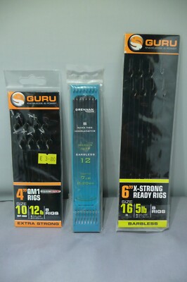 GURU/DRENNAN PRE TIED RIG BUNDLE-8x SIZE 10 QM1+12 MARGIN CARP BARBLESS+X-STRONG