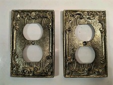 2 VTG Double Plug Wall Outlet Cover Plates Metal DILLY MFG CO Victorian Revival