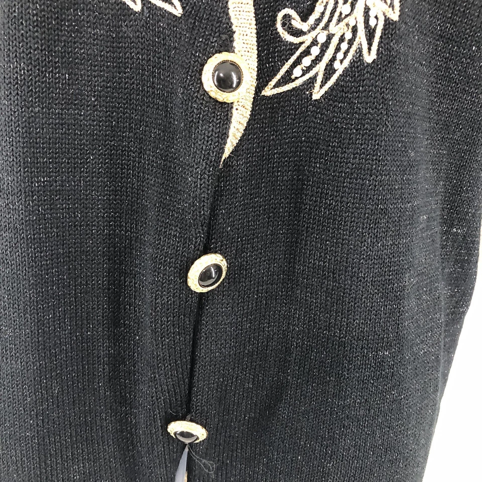 De Colección Jaclyn Smith Cárdigan Suéter Mujer Pequeño Negro Cuentas Bordado Años 90 Foto 4 de 4