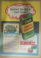 Simoniz Car Car Finish Ad: New Kind Of Car Cleaner! 1940's  Size: 11 x 15 inches