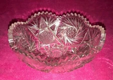 Hobstar Pinwheel Swirl Starburst Sawtooth Edge Clear Glass 8" Serving Bowl