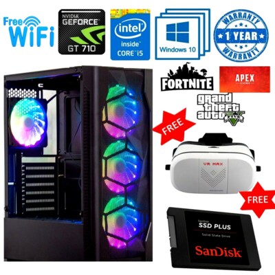 Schneller Gaming PC Computer Intel Quad Core i5 16GB Windows 10 2GB GT710 SSD & HDD