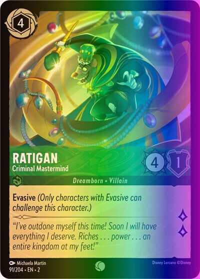 Lorcana Ratigan - Criminal Mastermind (91/216) Rise of the Floodborn NM FOIL