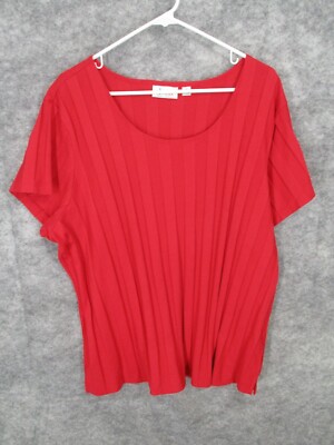 Denim & Company Women's Top 3X Ribbed Scoop Neck T-Shirt Blouse Red