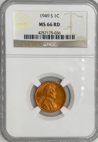 1949-S Lincoln Wheat Cent Graded NGC MS 66 RD