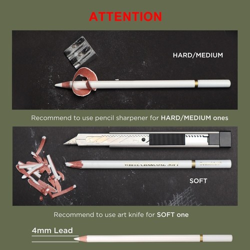3pcs Soft/Medium/Hard White Charcoal Pencil Office - Picture 8 of 9