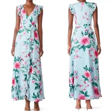 Fame and Partners Nora Wrap Floral Ruffle Maxi Dress, EUC Size 0 MSRP $299