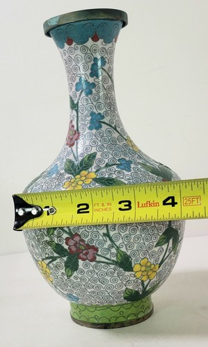 Vintage chinesische Cloisonne Kunst Vase getrübt blau Bronze handgefertigt 8"" x 4,5"" ALT - Bild 10 von 12