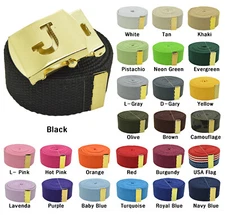 48",54",60",72 Initial Capital "J" Gold Slider Canvas Web Belt & Buckle 25 Color