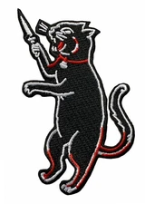 Black Cat with Knife Embroidered Iron on Sew on Patch [4.0 INCH - CT7]