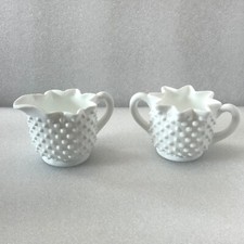 Vintage Fenton Classic Milk Glass Hobnail Creamer and Sugar Bowl Set Excellent 