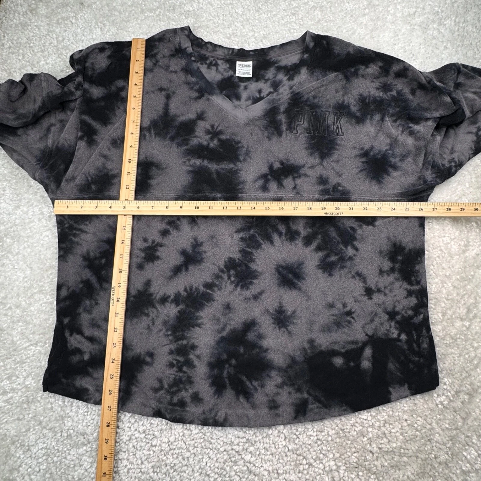 victoria-secret-vs pink terry cloth v neck tie dye gray sweatshirt