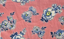 SWEET Vintage 1940s Pink & Blue Flowers Feedsack piece 7.5x12"