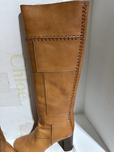 $1395 NUEVAS BOTAS HASTA LA RODILLA CHLOE EU 37.5 Se adapta a US 6, 6.5 de cuero retazos NUEVAS ESTRECHAS - Imagen 9 de 15