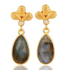Labradorite 18K Gold Plated 925 Sterling Silver Dangle Earrings Gemstone Jewelry