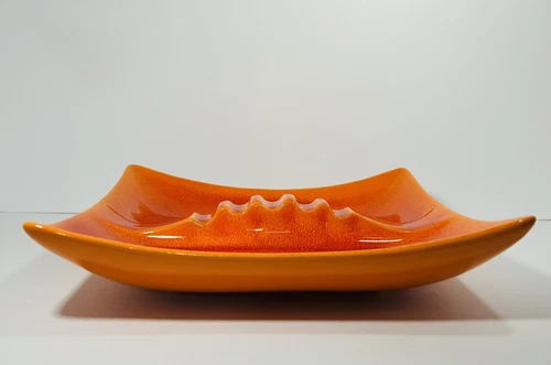 Mid-Century Royal Haeger R1311 Pottery Large Ashtray Orange Red Glaze 10.5"