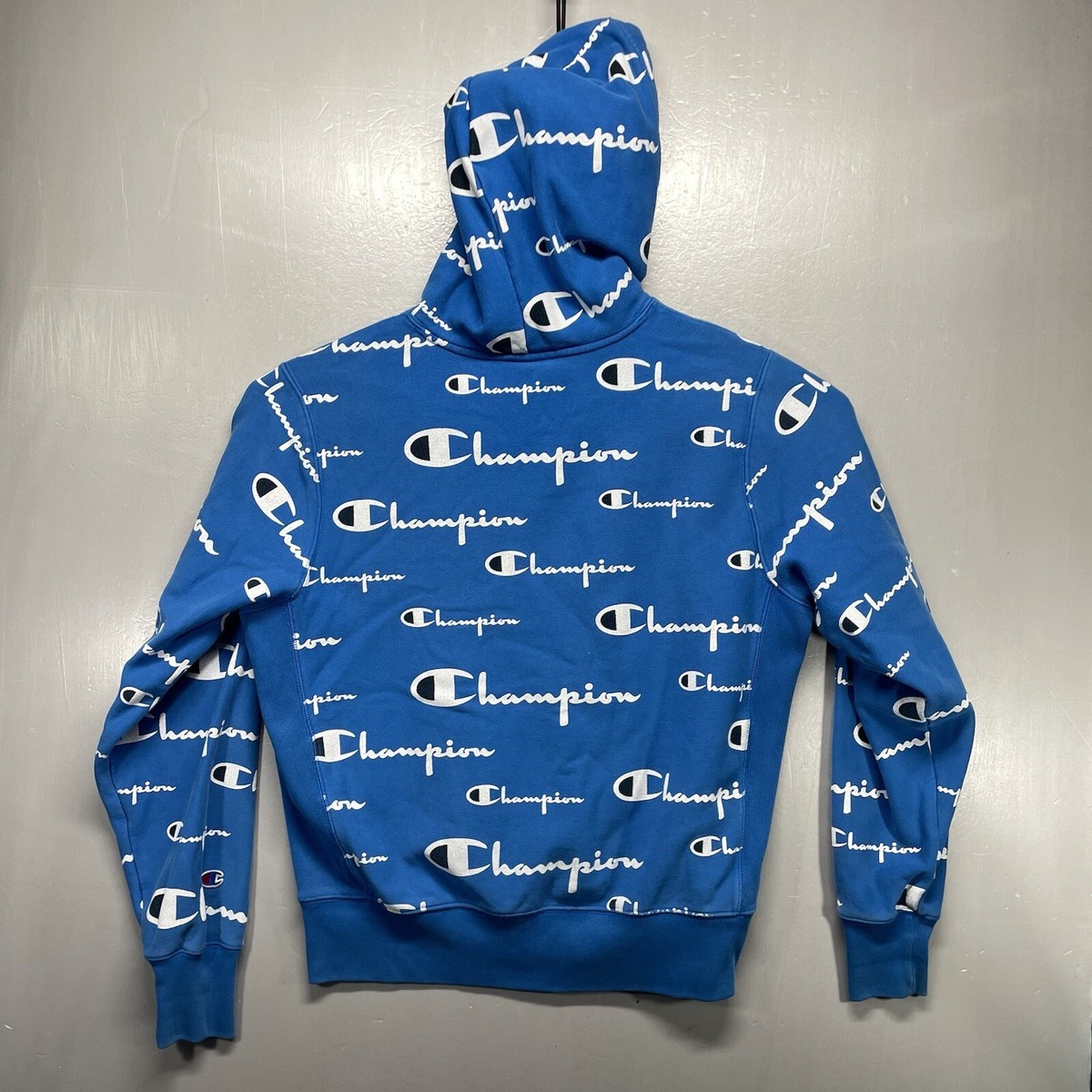 Champion Reverse Weave Logo All Over Print Blue Hoodie Champion Reverse Weave Logo All Over Print Blue Hoodie