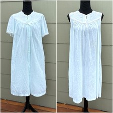 vtg 70s 80s Coquette Cottage Pastel Sheer Embroidery Lace Peignoir Nightgown Set