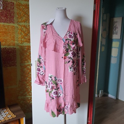 Florales asymmetrisches Rüschenkleid Rosa Pink Blumen, Vila, Gr 38, neu Etikett