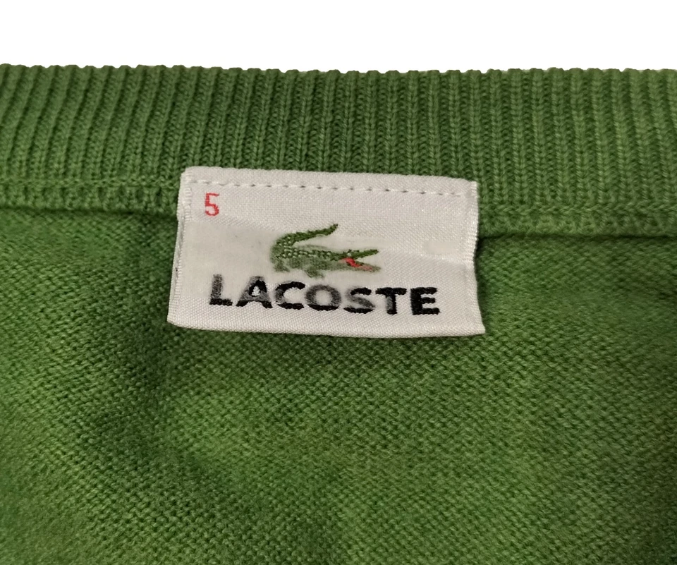 Lacoste Sweater Men's Green Long Sleeves Sweatshirt Size 5 V-Neck Style Wool Foto 4 de 4