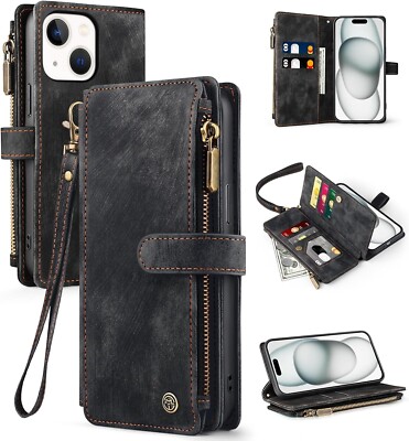 iPhone 15 Handyhülle Schutzhülle RFID Schutz PU Leder Kartenfach Wallet