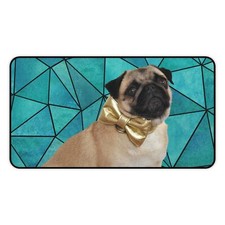 Pug teal and black gold bow geometric Desk Mat
