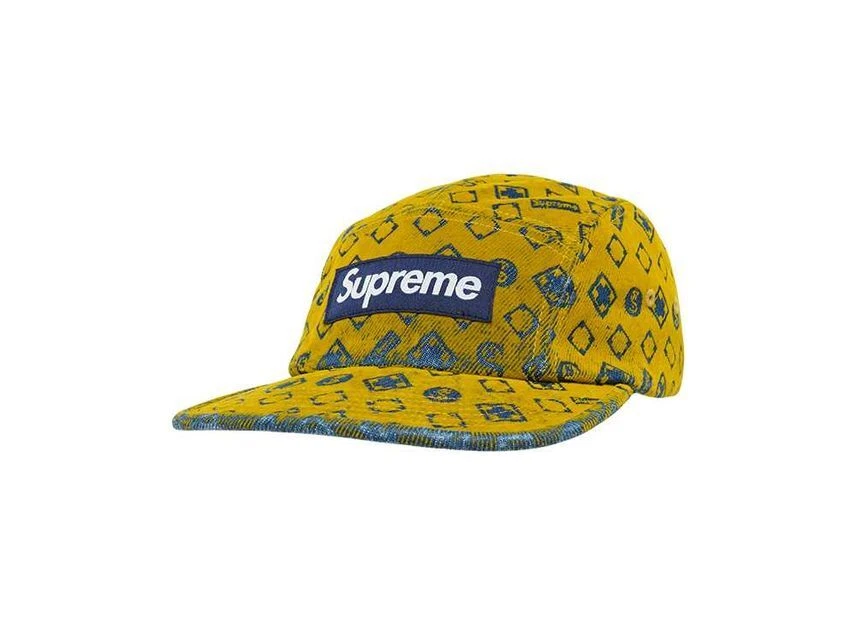 Casquette de camp en denim floqué suprême moutarde