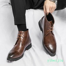Men's Retro Cap Toe Lace Up Ankle Boots Leather Dress Formal Business Shoes 2025