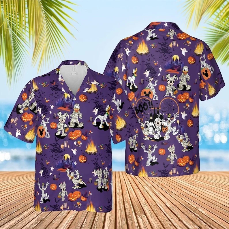 Disney Halloween Mickey And Friends Hawaiian Shirt, Minnie Mouse Goofy Daisy