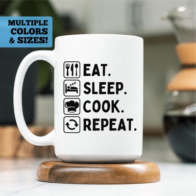 Eat Sleep Cook Repeat Mug, Chef Coffee Mug, Gift For Chef, Chef Gift, Chef Mug