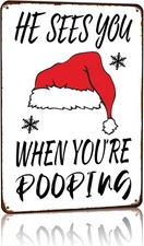 Christmas for Bathroom Santa Hat Tin Metal Signs Home Décor 8x12 