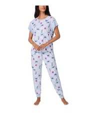 Disney Stitch Womens Pajamas Blue Multicolor 2-Piece Top Jogger Pockets Soft