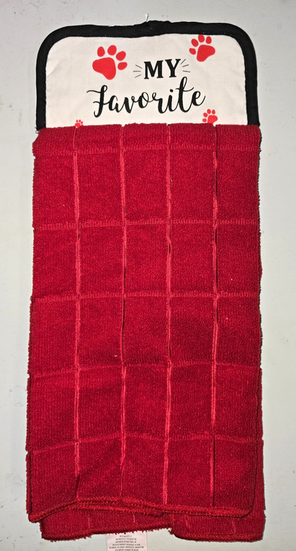 2-Pack Cotton Hand Towels w/ Hanging Loop, Paw Print Black/Red "My Favorite"