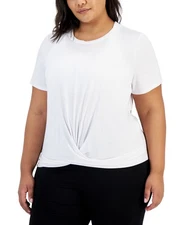 ID Ideology Womens Bright White Plus Size Active Solid Twist Front Top Size 1X