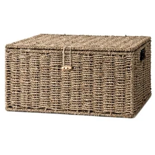 Seagrass Wicker Baskets for Organizing, Large Wicker Basket with Lid, Decorat...