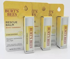 Lot Of 3 Burts Bees Rescue Balm Turmeric Unscented Repairs Extremely Dry Lips