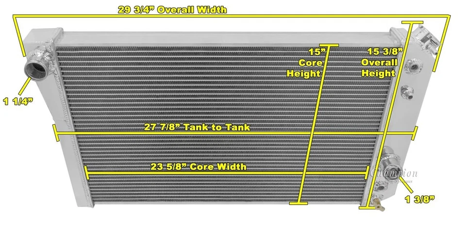 CAMPEÓN 3 FILAS ALUMINIO CUBIERTA RADIADOR VENTILADORES 12" CHEVY S-10 CONVERSIÓN V8 Foto 4 de 4