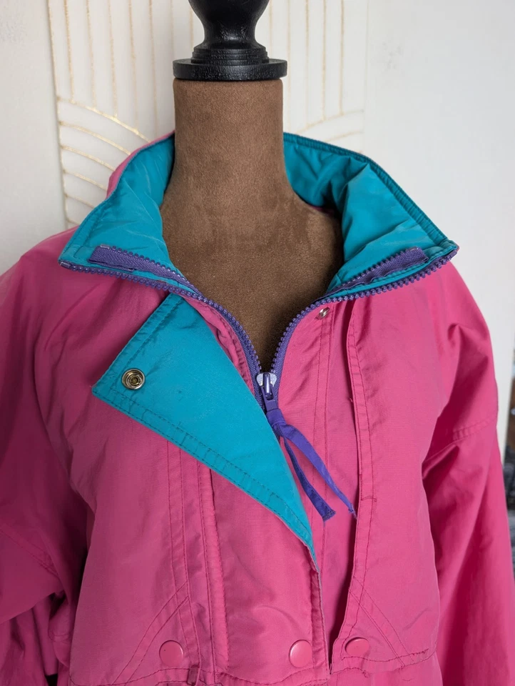 Cortavientos Color Block años 90. Rosa, verde azulado, púrpura. Cabin Creek. Talla Grande. Foto 2 de 4