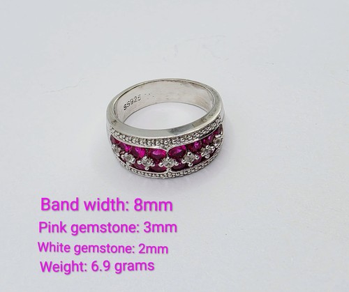 Anello in argento sterling con pietre preziose rosa e trasparenti misura 7,75 - Foto 3 di 9