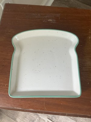 Cracker Barrel Set Stoneware Toast Bread Shaped Plates Speckled Cream Mint Green