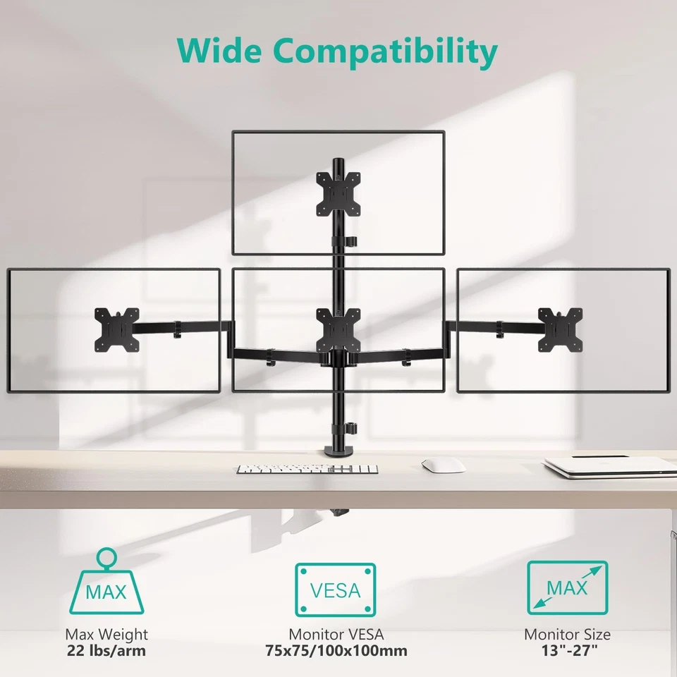 Quad Monitor Mount for 13-27 Inch Screens, Fully Adjustable 4 Monitor Stand w... - Image 2 of 4