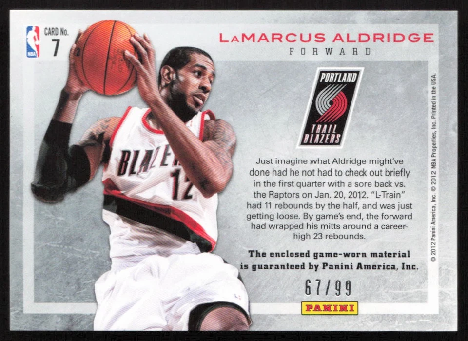 2011-12 Panini Limited Glass Cleaners Materials /99 LaMarcus Aldridge #7 Blazers - Image 2 of 2