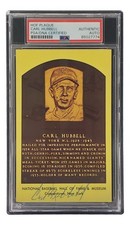 Carl Hubbell Signed 4x6 New York Giants Hall Of Fame Plaque Card PSA/DNA