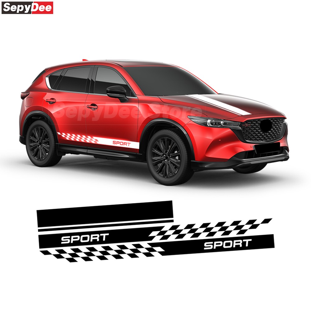 3Pcs Hood Bonnet Decal for Mazda CX-5 Racing Sport Checkered Stripe Kits Sticker