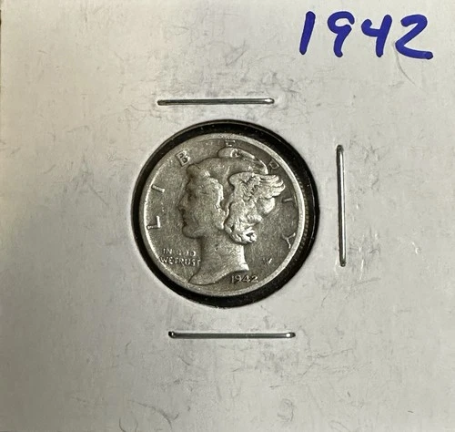 1942-P Mercury Silver Dime Coin XF Condition Philadelphia Mint 90% Silver