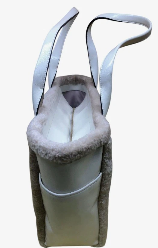 Kate Spade Jett Faux Shearling Fur Winter White Meringue Logo Large Tote - Image 4 of 4