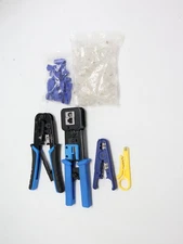 RJ45 Ethernet Cable Crimp Tool Kit w/ Stripper, Connectors & Boots