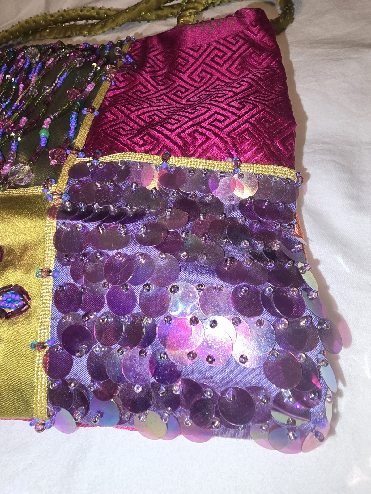 OOAK Funky Boho Patchwork Multicolor Silk Bead Fr… - image 8