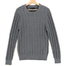 I.N.C. Int Concepts Men's Gray Metallic Lurex Cable-Knit Crewneck Sweater Size S