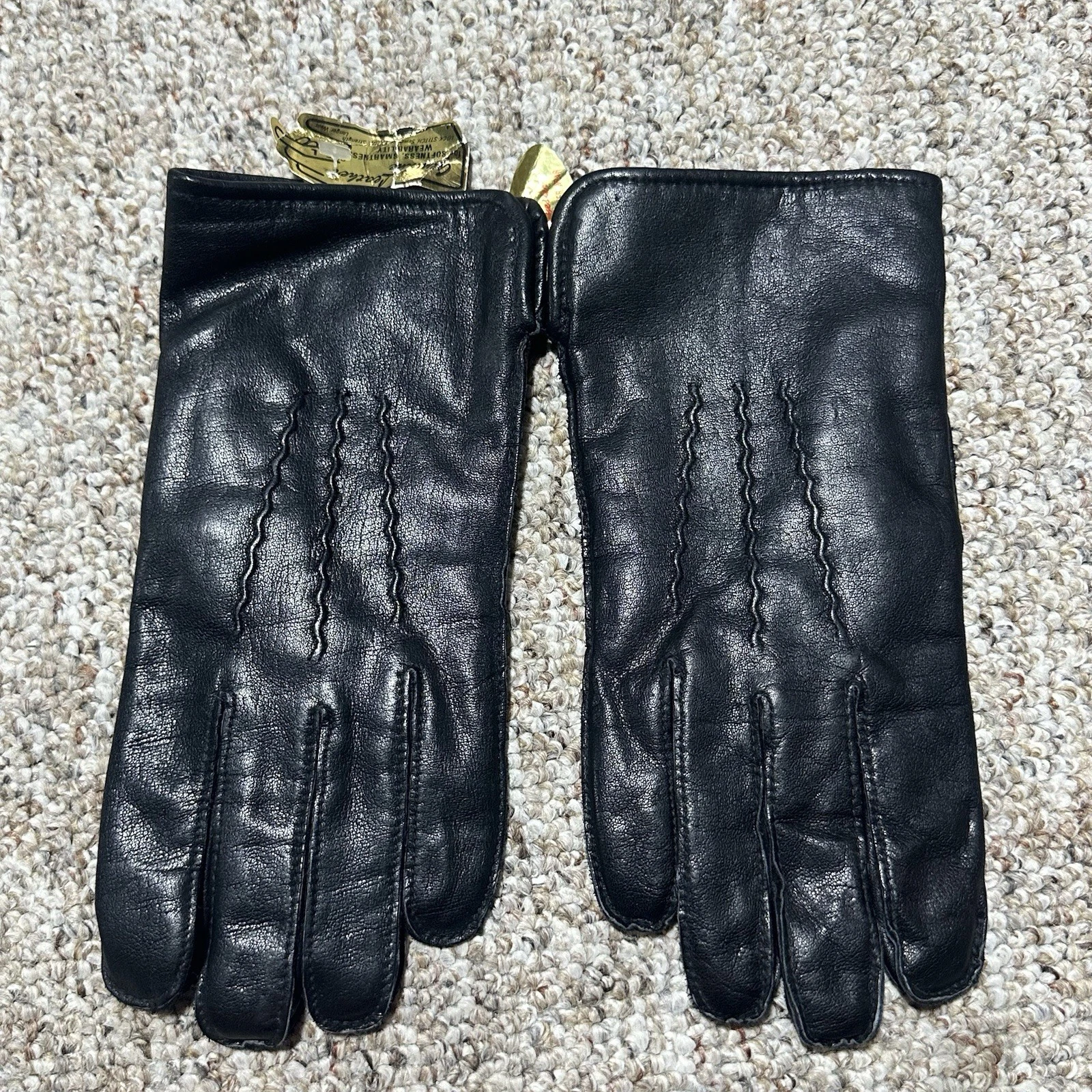 Vintage Leather Gloves Mens L Liner 50 Wool 50 Polyester Black New